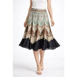 Silk Medallion Print A-Line Skirt Lined Boho Flowing Women Petite PL